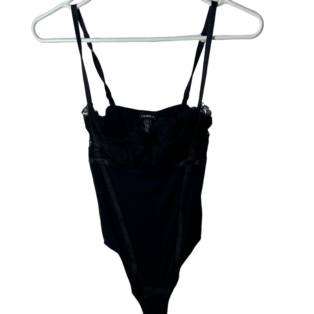 La Perla Black Lace & Embroidered Mesh Bodysuit US 32 Modal Blend Made in Italy